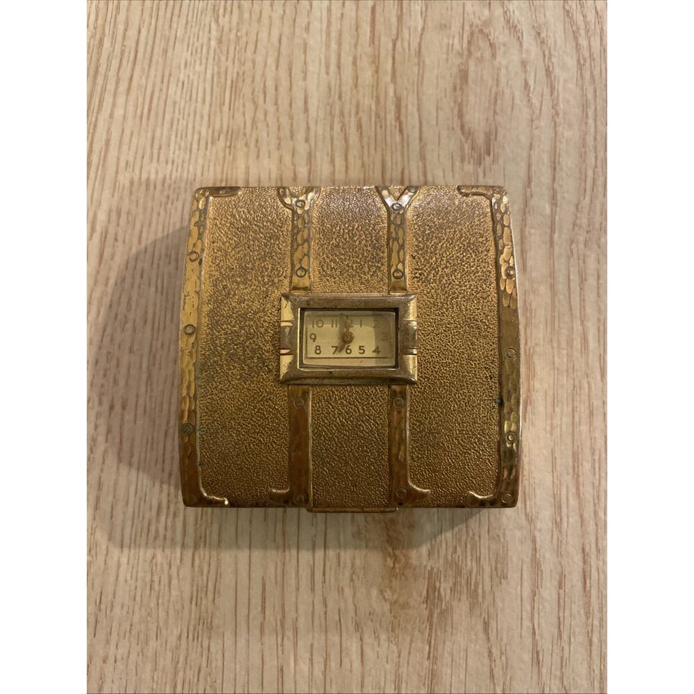VTG Evans Travel Steamer Trunk Goldtone Powder Compact w Watch READ